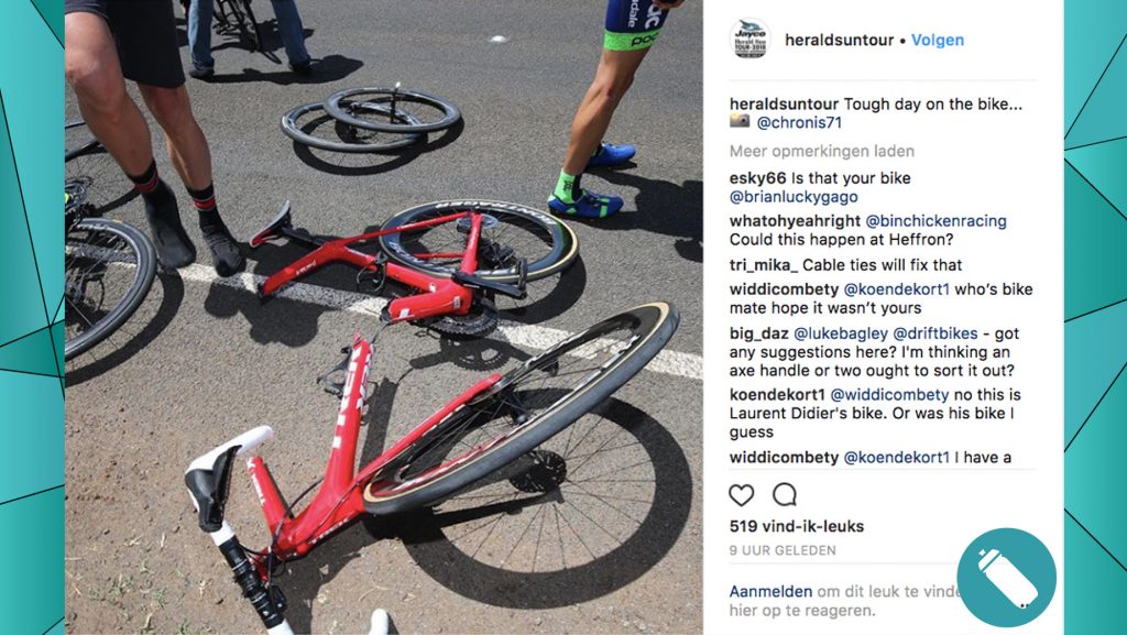 Trek-fiets breekt volledig in tweeën in Herald Sun Tour